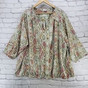 Avenue Peasant Top Womens Plus Sz 22/24 Beige Neutrals Print